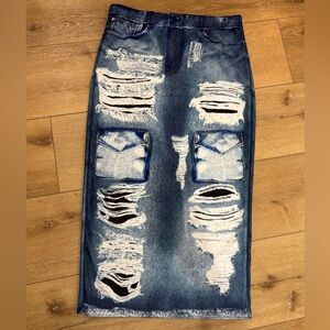 New SHEIN Curve Coolane Printed Distressed Denim-Look Knit Straight Skirt XL